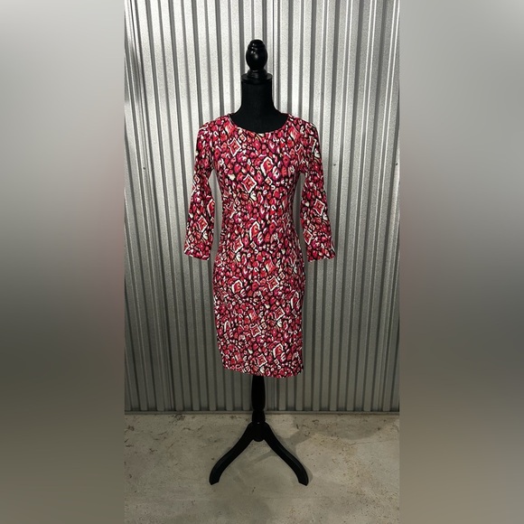 Women’s Jude Connally Red Geometric Long Sleeve Midi Dress Designer Size XS - Picture 1 of 4